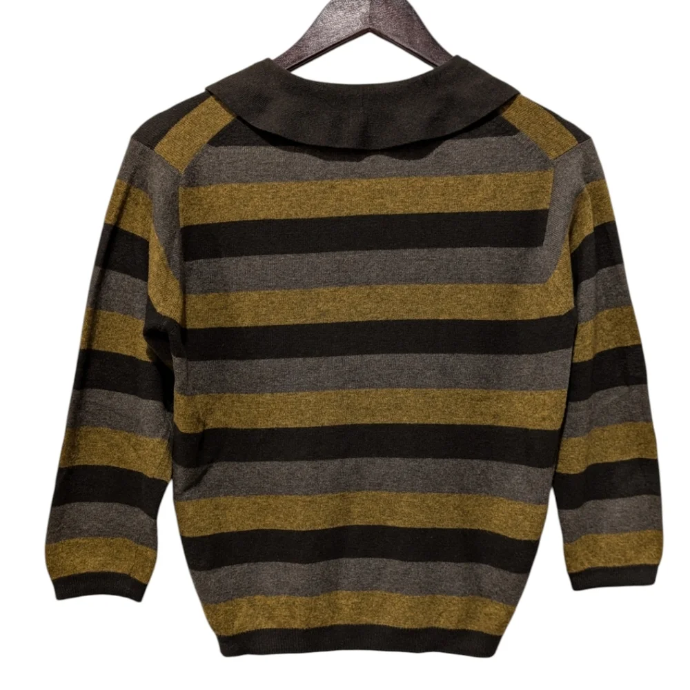 VTG Ballantyne of Peebles Cashmere Striped Cardigan Sweater Scotland 3/4 Sleeves - Picture 2 of 5